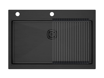 Кухонная мойка Paulmark PM707551-GM+R405-GM 75х51 цвет вороненая сталь